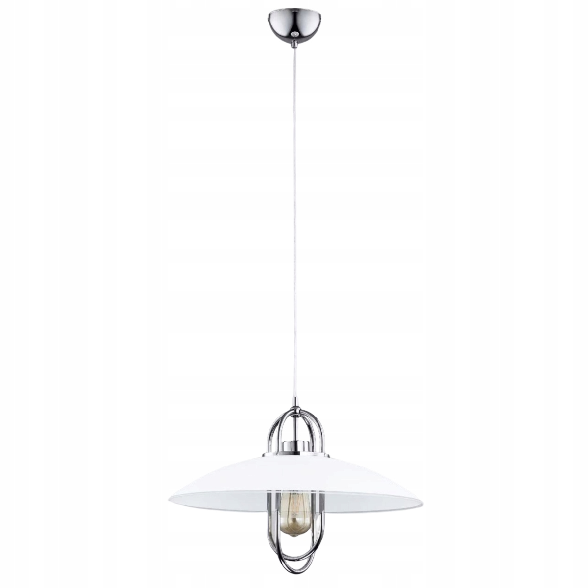 Závěsná lampa industriální chrom skleněná bílá stínidlo nad stůl ostrov Alfa