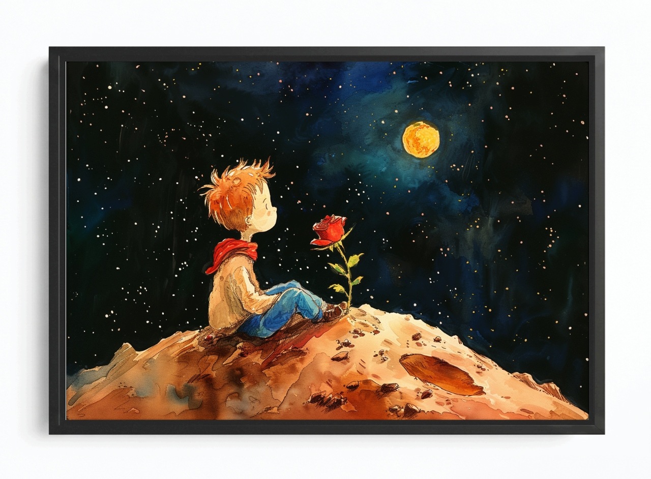 Obraz Rám Americký Box Děti Malý Princ Růže Vesmír Planeta Pohádka 120x80