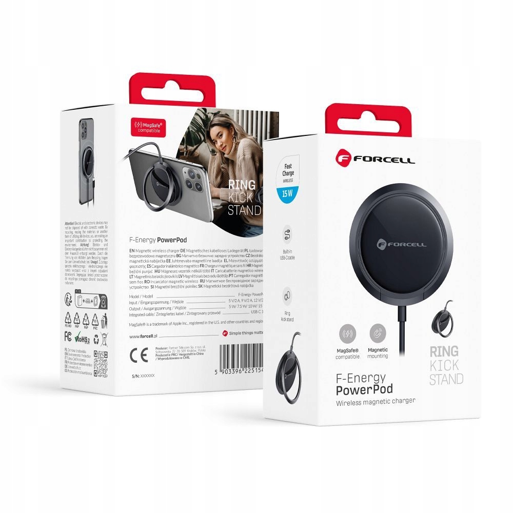 FORCELL Ładowarka indukcyjna PowerPod 15W ring podstawka MagSafe + kabel Złącza USB typ C