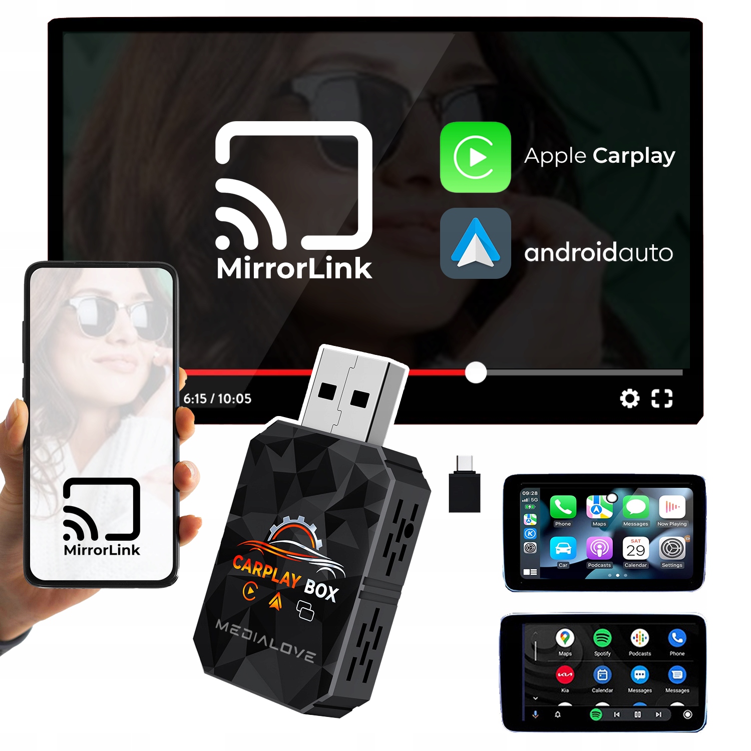 Moduł Adapter Bezprzewodowy Carplay Android Auto Mirror Link Android 3w1
