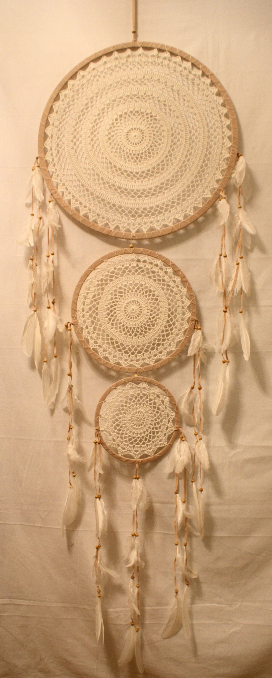 Dekorativní lapač snů, trojitý, bavlna, 52 cm