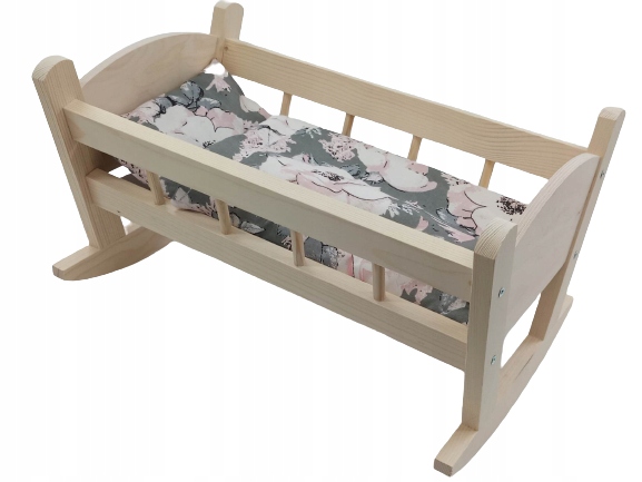 KOŁYSKA DREWNIANA dla lalek NIEMALOWANA + POŚCIEL