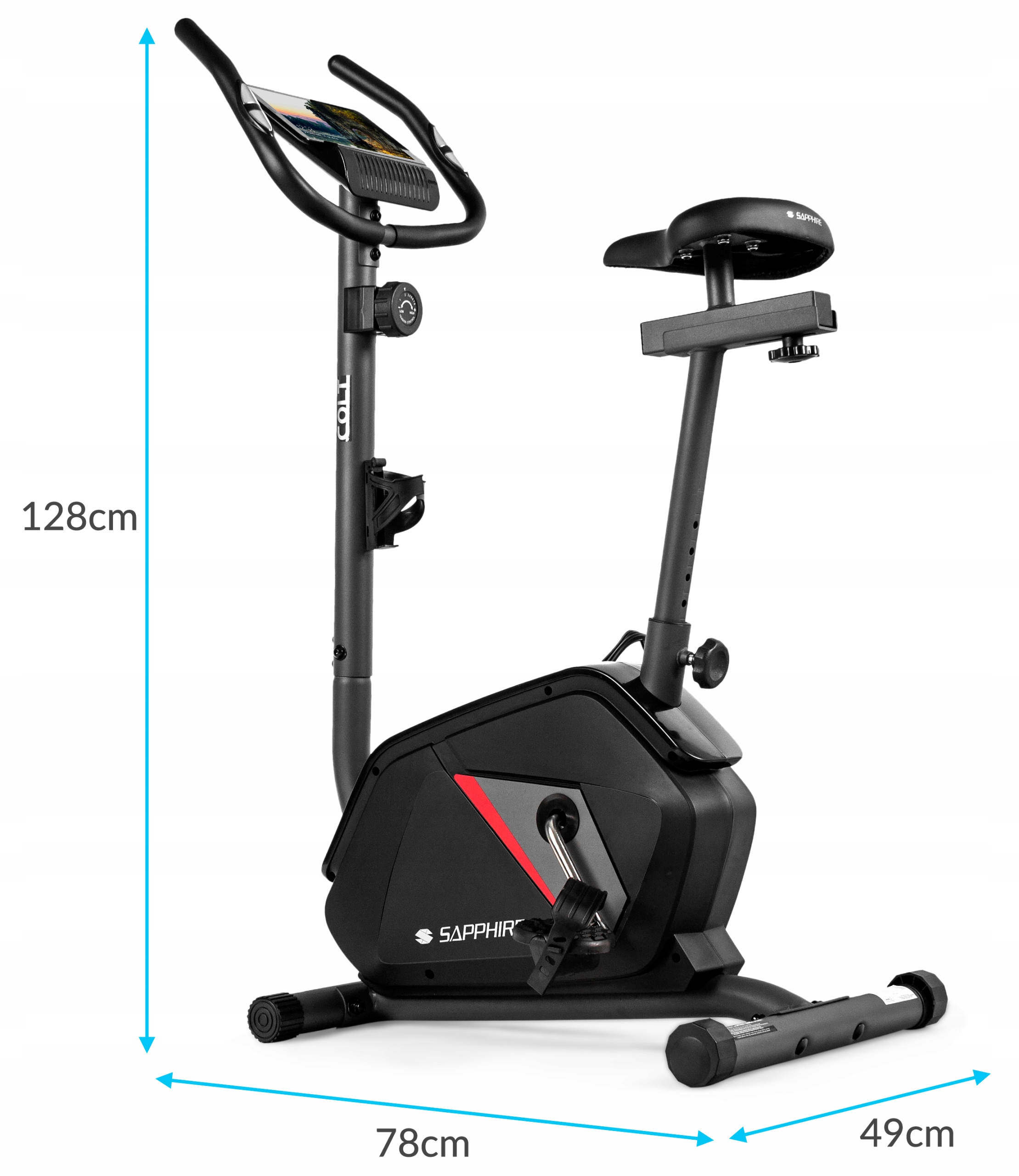 ROWER stacjonarny magnetyczny COLT rowerek TRENINGOWY SAPPHIRE do 150KG Wysokość produktu po rozłożeniu 128 cm