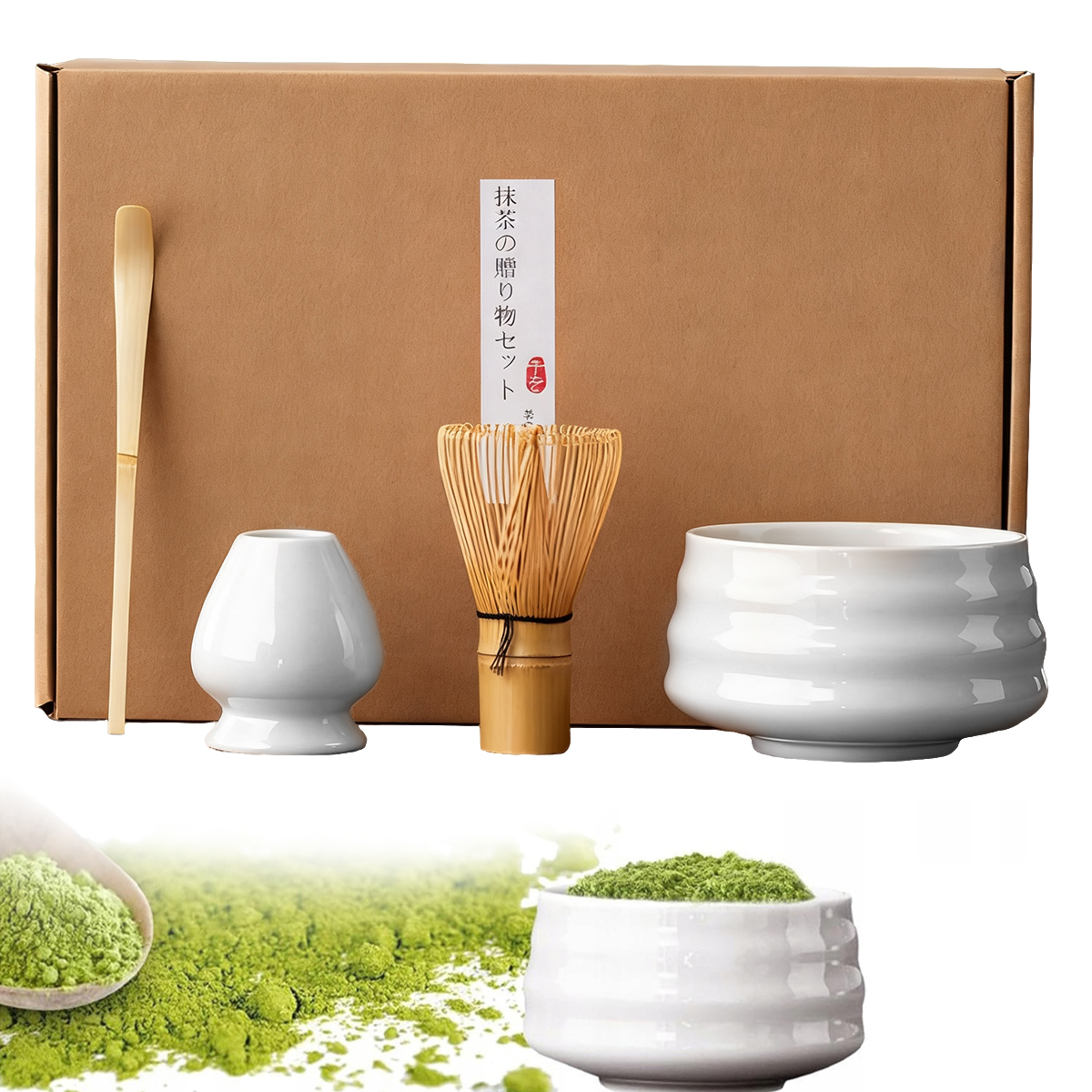 Levně Akcesoria pro výrobu Matchy, sada pro Matcha s keramickou miskou 4ks