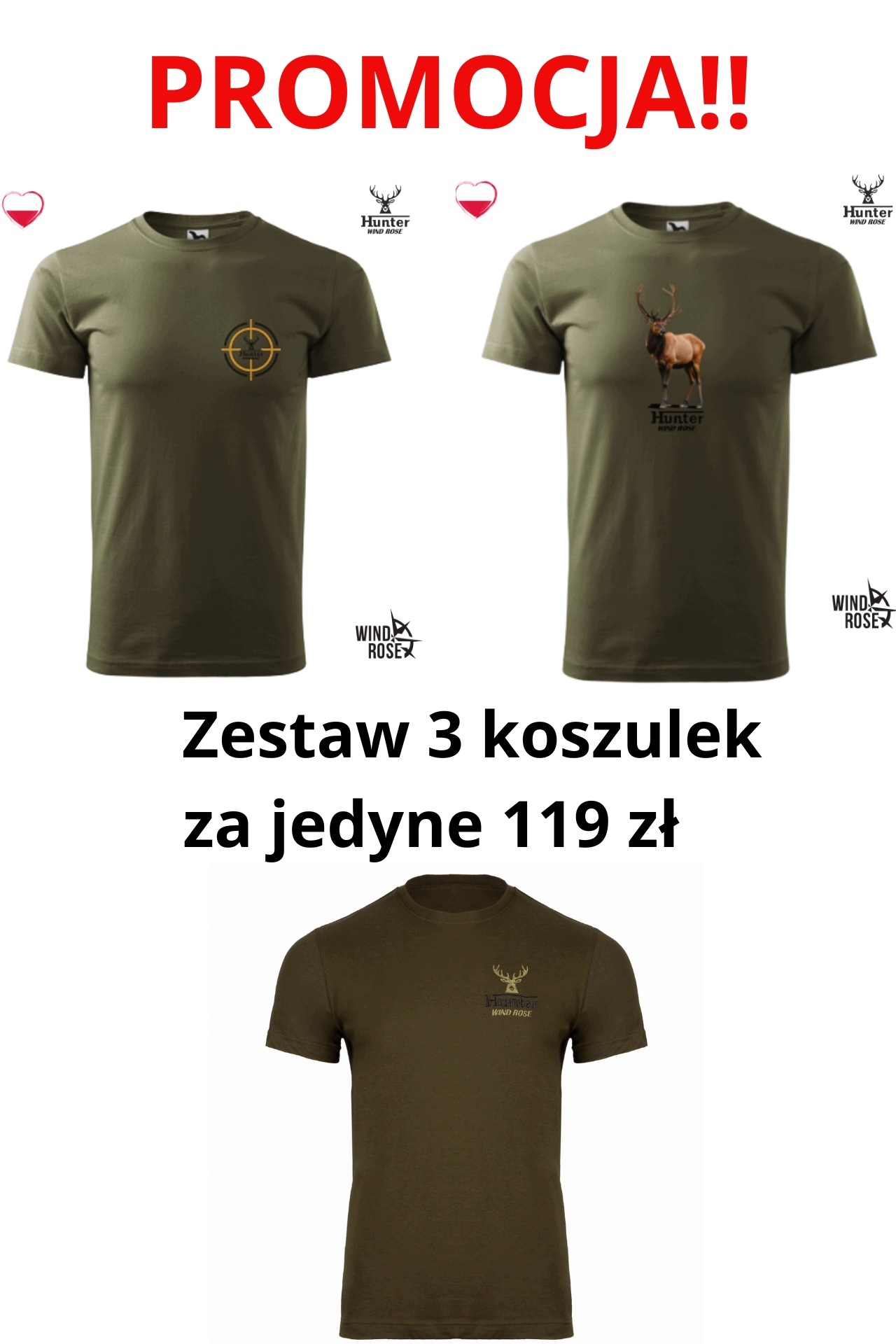 Sada Pánských Loveckých Triček – 100 % Bavlna – Khaki – L