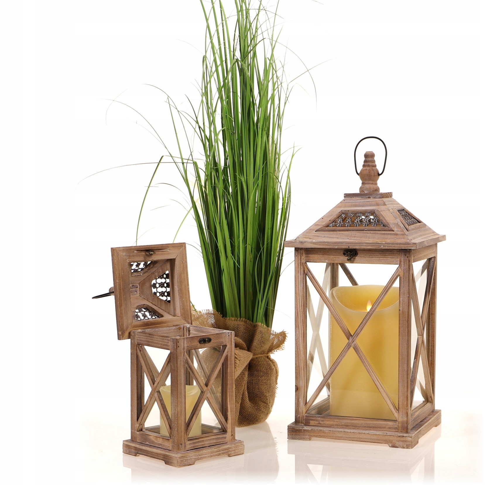 

Lampion Ogrodowy Latarnia Komplet 2w1 Brązowy Duży