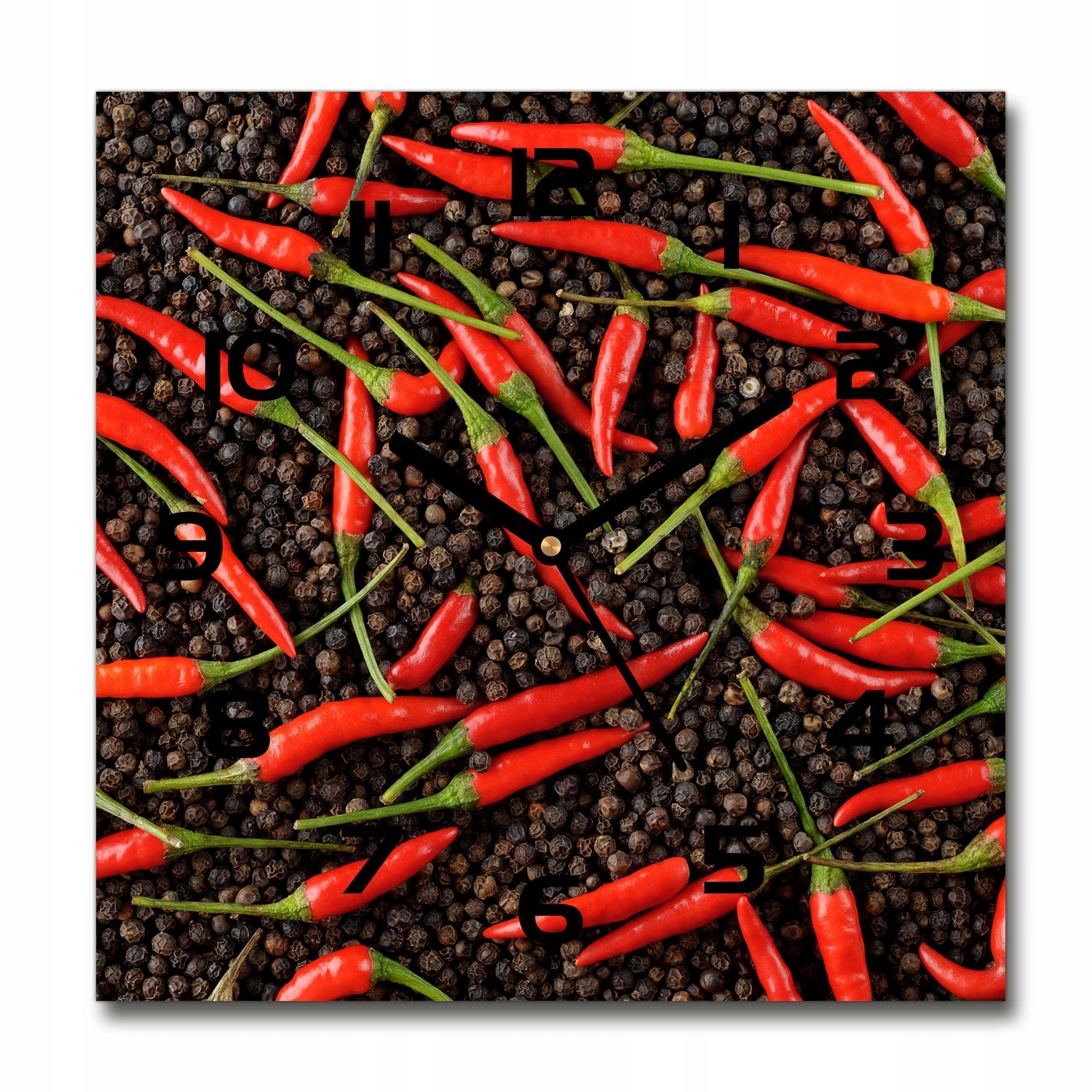 

Zegar szklany kwadratowy Papryczki chilli 30x30 cm