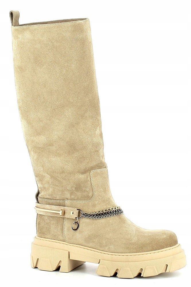 

Carinii B7190 Kozaki Klasyczne Skóra Zamsz Beżowe