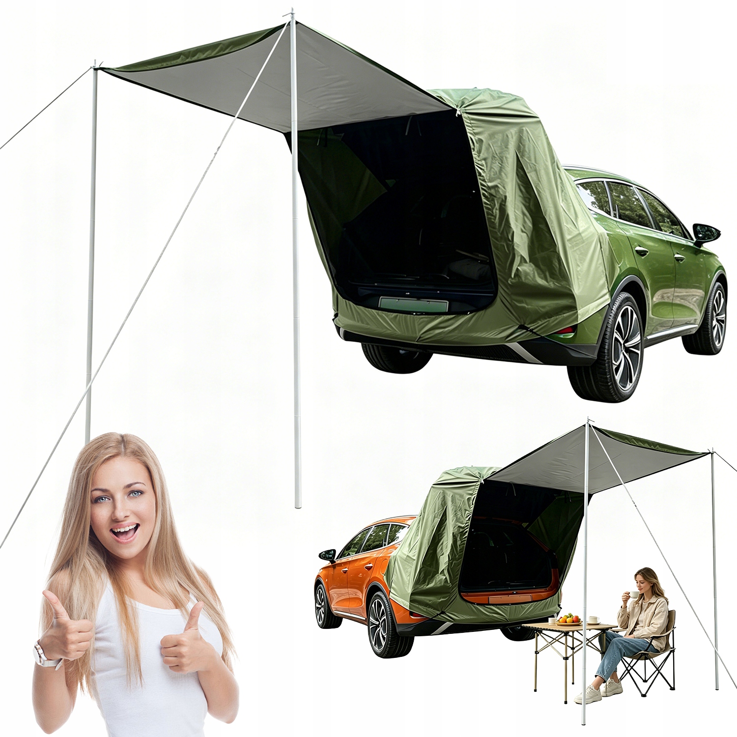 Namiot Do Bagażnika Suv 120X120CM Wojskowy Zielony Z Torbą I Słupkami