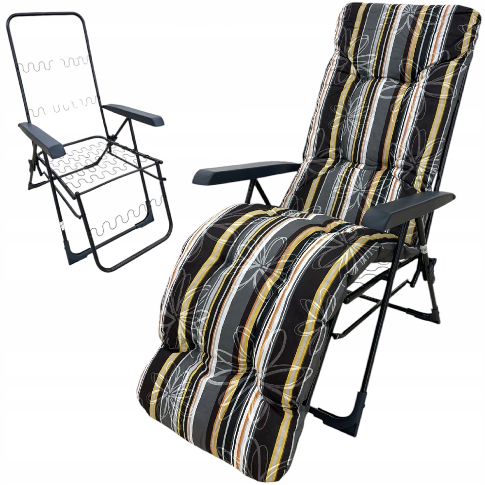 Leżak Fotel Ogrodowy Poduszka Plażowy Turystyczny Rozkładany Malaga Czarny