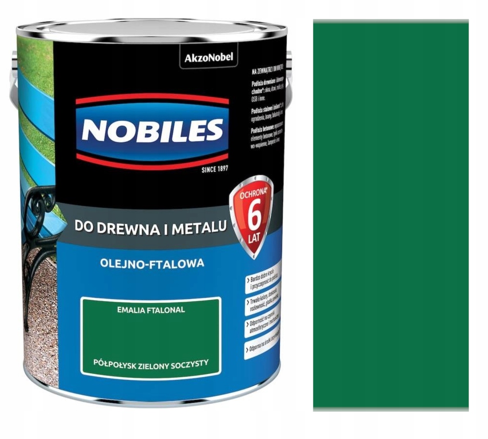 Nobiles Ftalonal Farba Do Drewna I Metalu 5L Półpołysk Zielony Soczysty