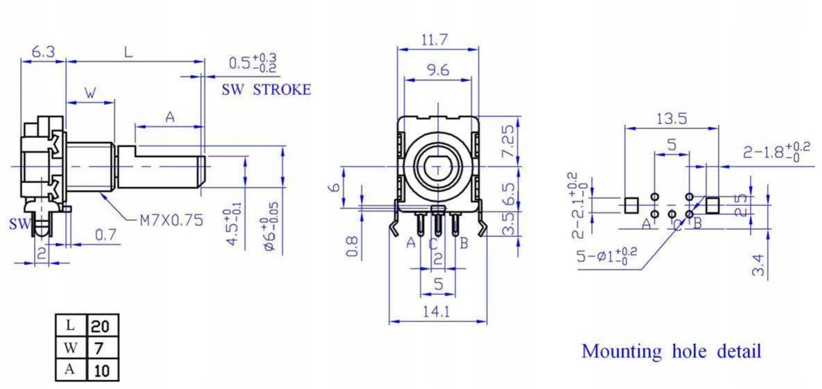 Enkoder obrotowy 20 impulsów 20mm z przyciskiem poziomy /0405 Kod producenta 0405