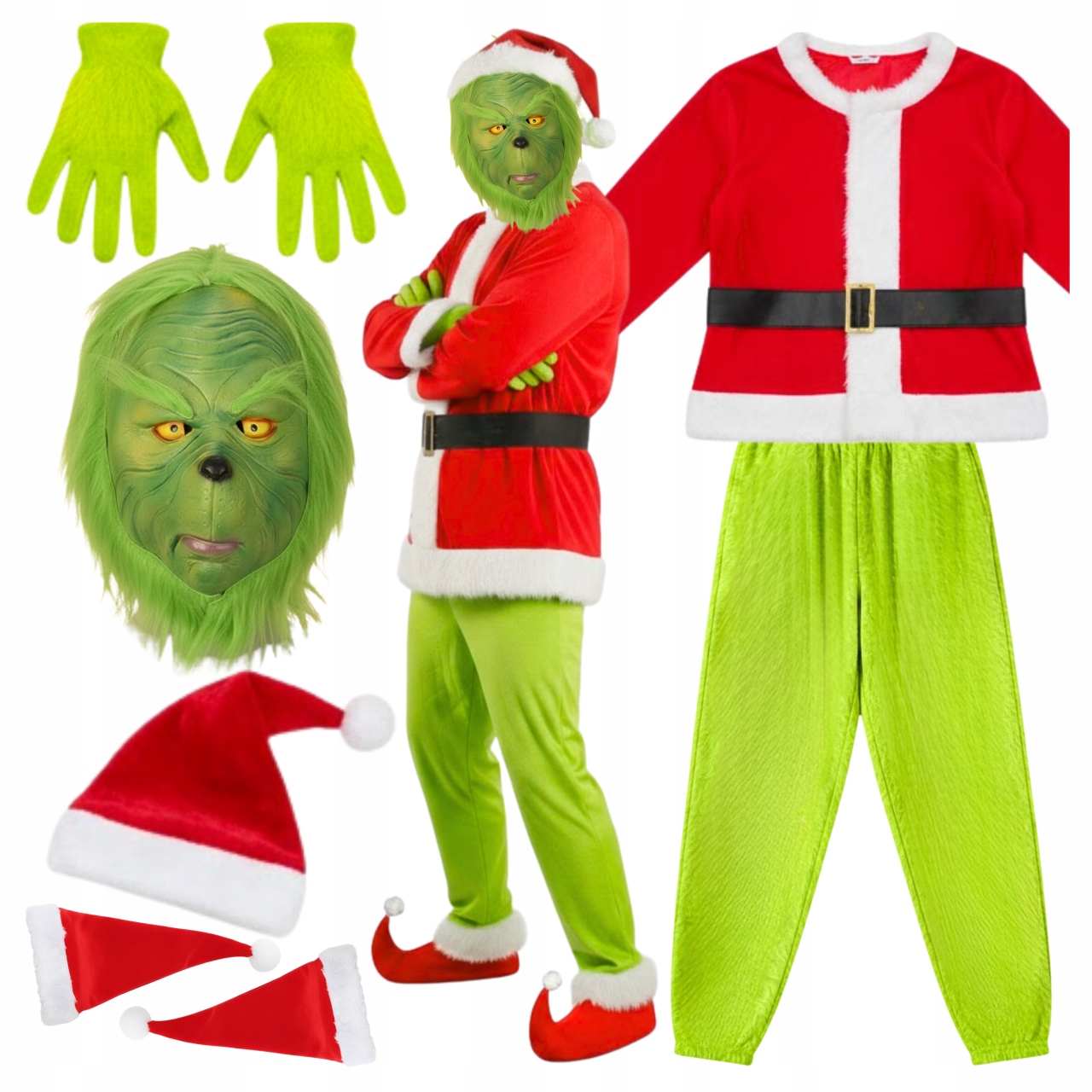 Převlek Kostým Pro Dospělé Grinch Maska Rukavice Halloween Kostým