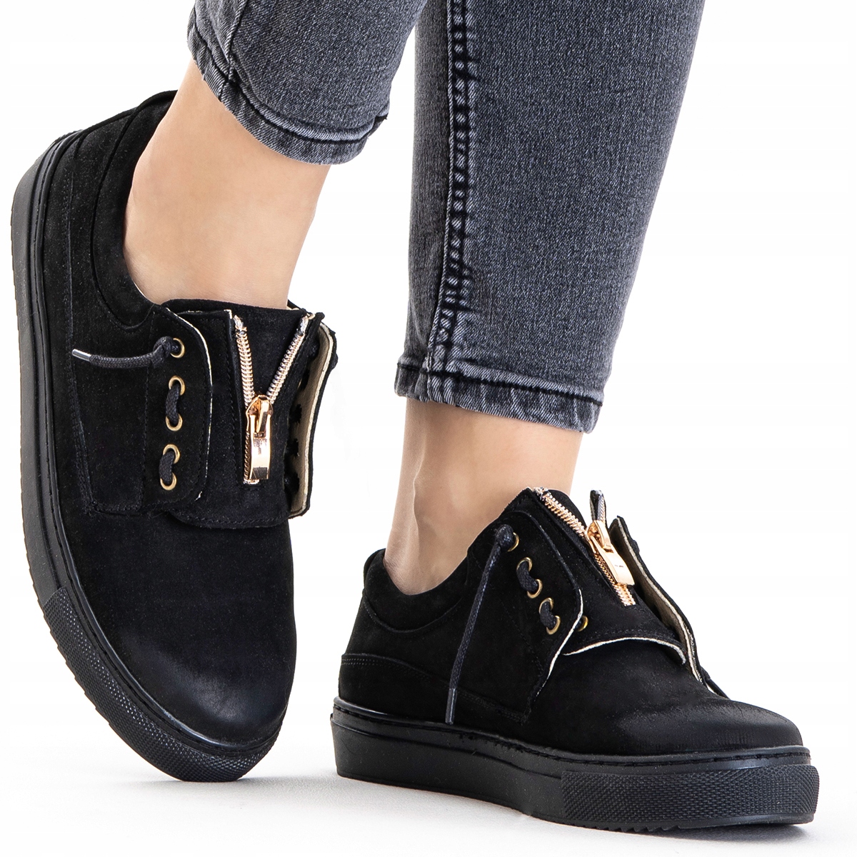 Polobotky tenisky Kožené módní pohodlné černé slip on Suwak Imunzi 38