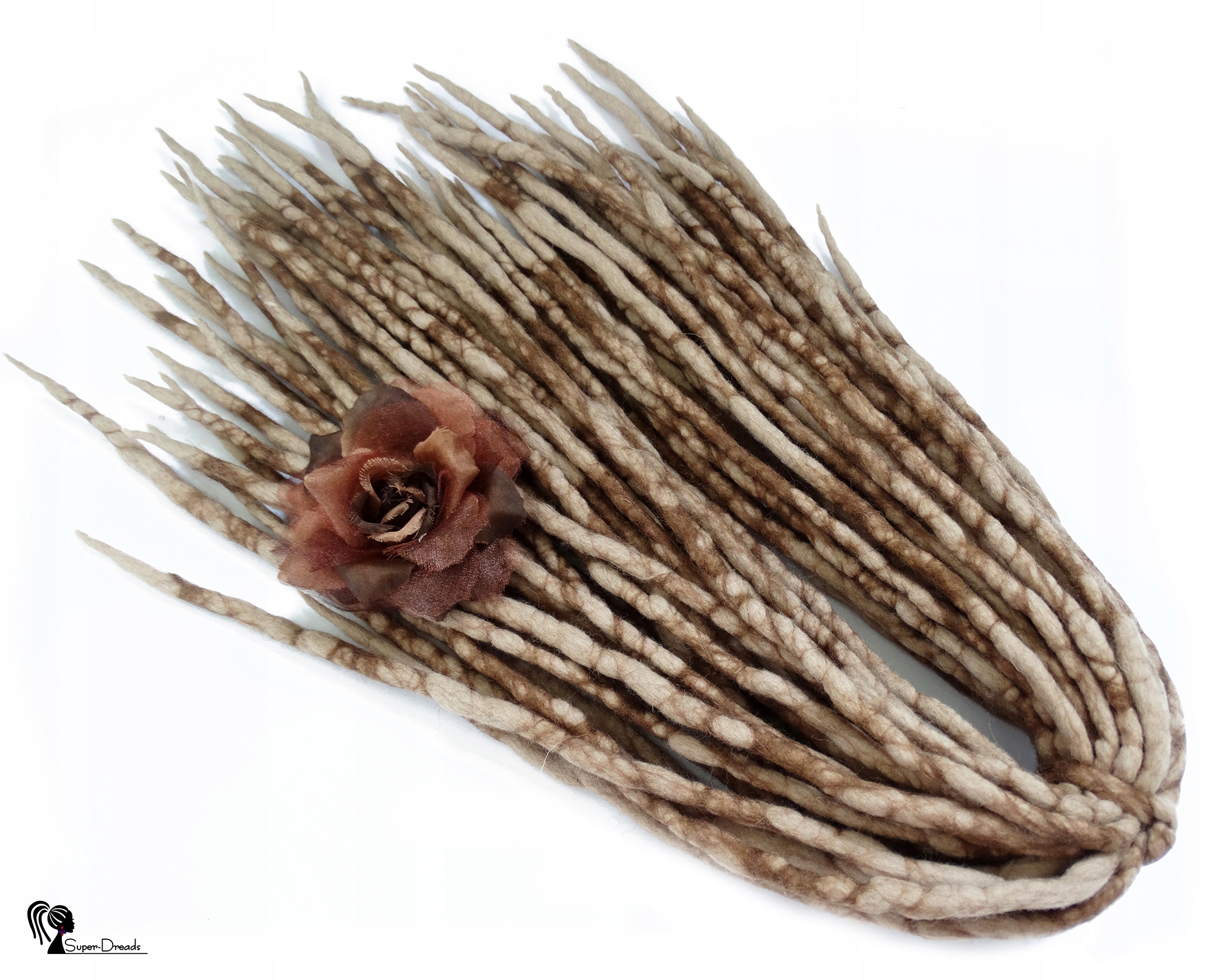 Dredloky Dredy vlněné, béžové blond hnědé, Santalové Dřevo, 40 kusů