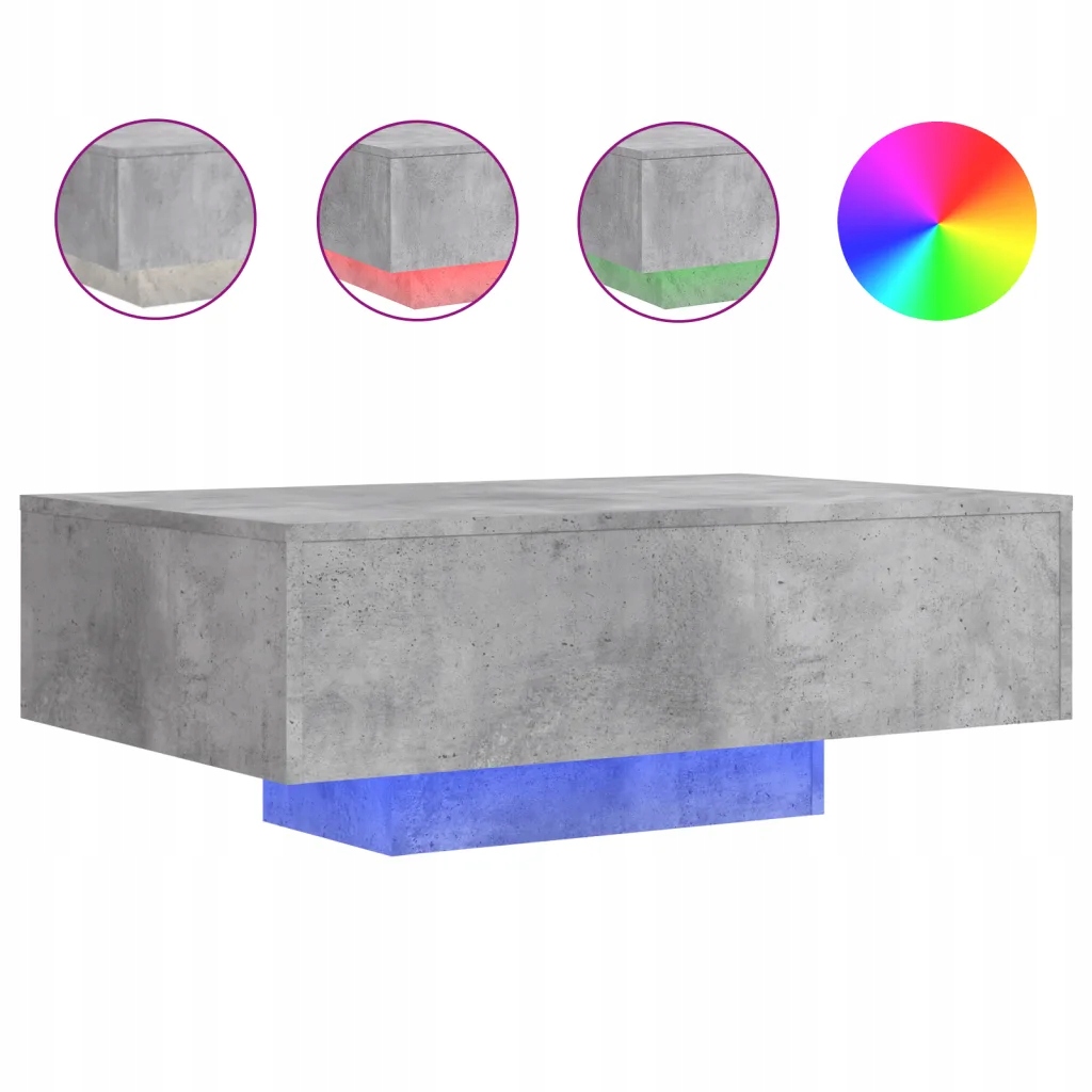 Led konferenční stolek, materiál na bázi dřeva, šedý betonu, 85 x 55 x 31 cm