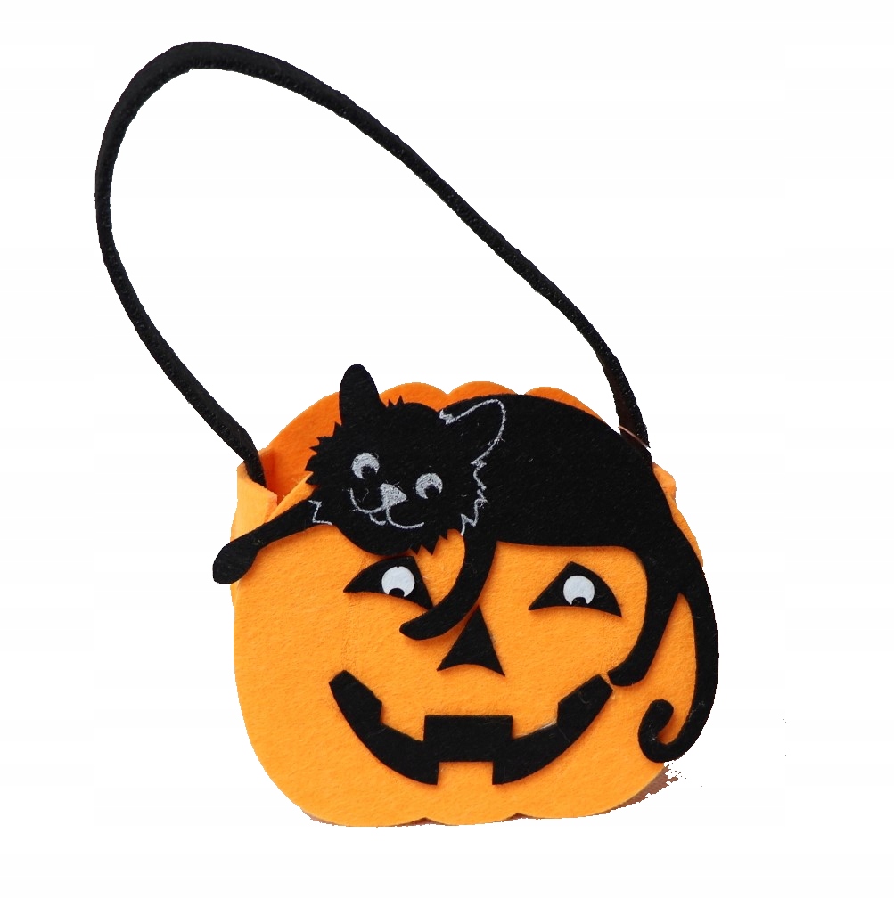 

koszyk dynia z filcu z kotkiem halloween na cukier