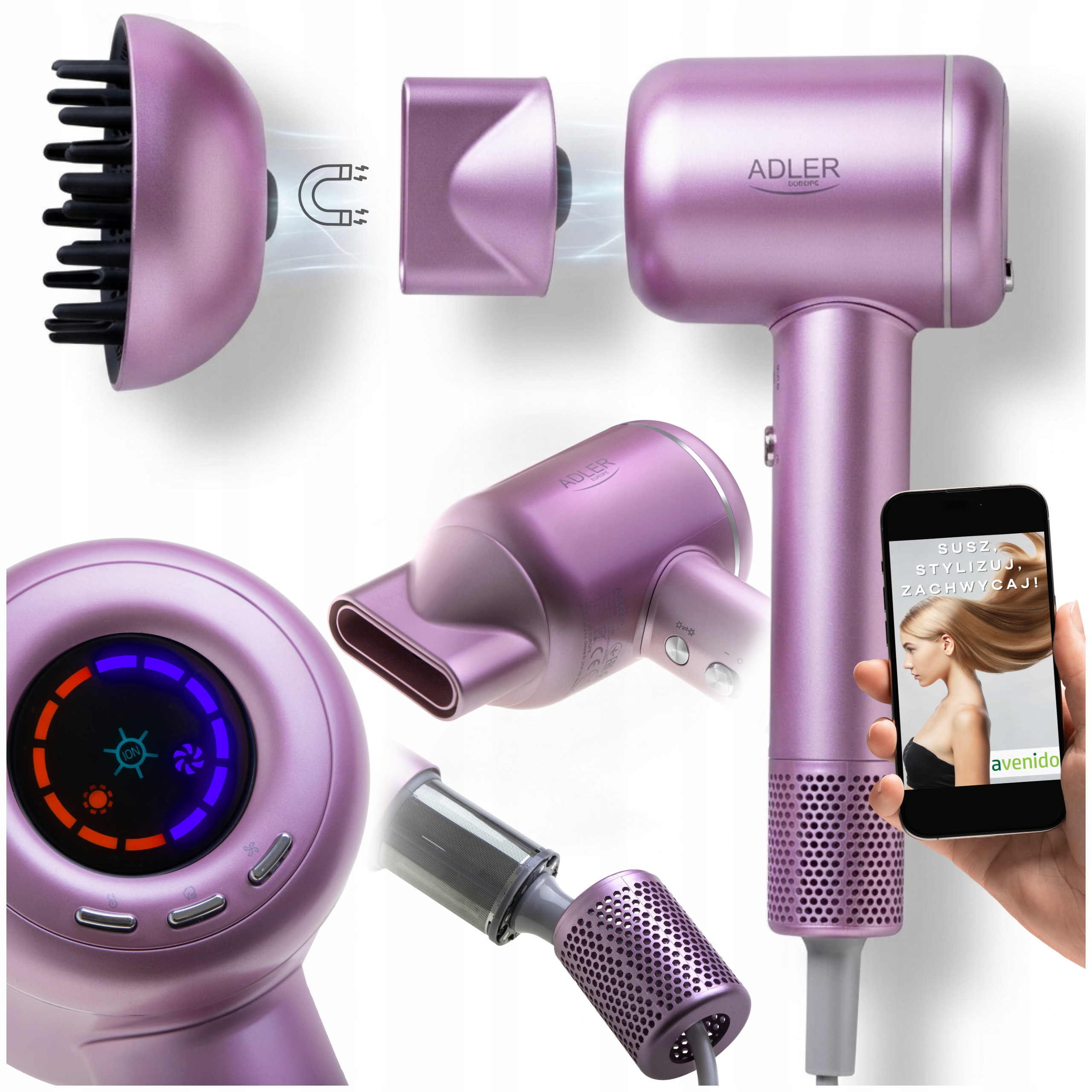 Profesjonalna Suszarka Do Włosów Z Jonizacją 1600W Koncentrator Dyfuzor