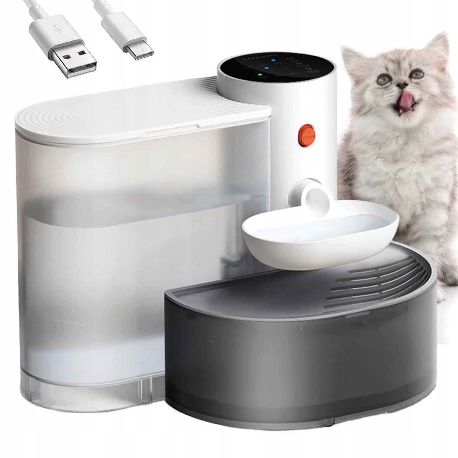 Levně Elegantní Fontána Pro Kočky Bezdrátová, Tichý Provoz 23 Db, Nádrž 3 L