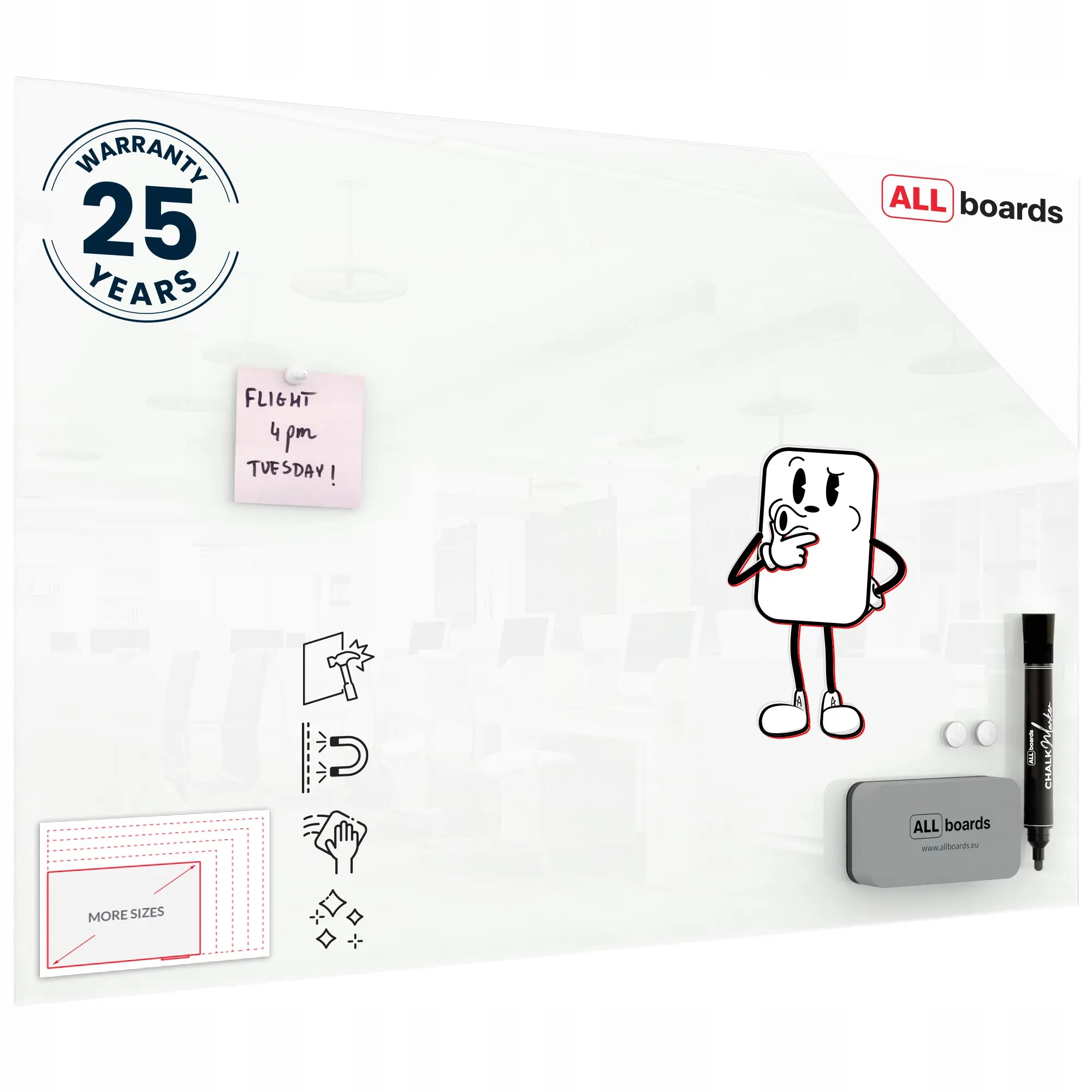 Tablica magnetyczna Szklana biała 90x60 cm