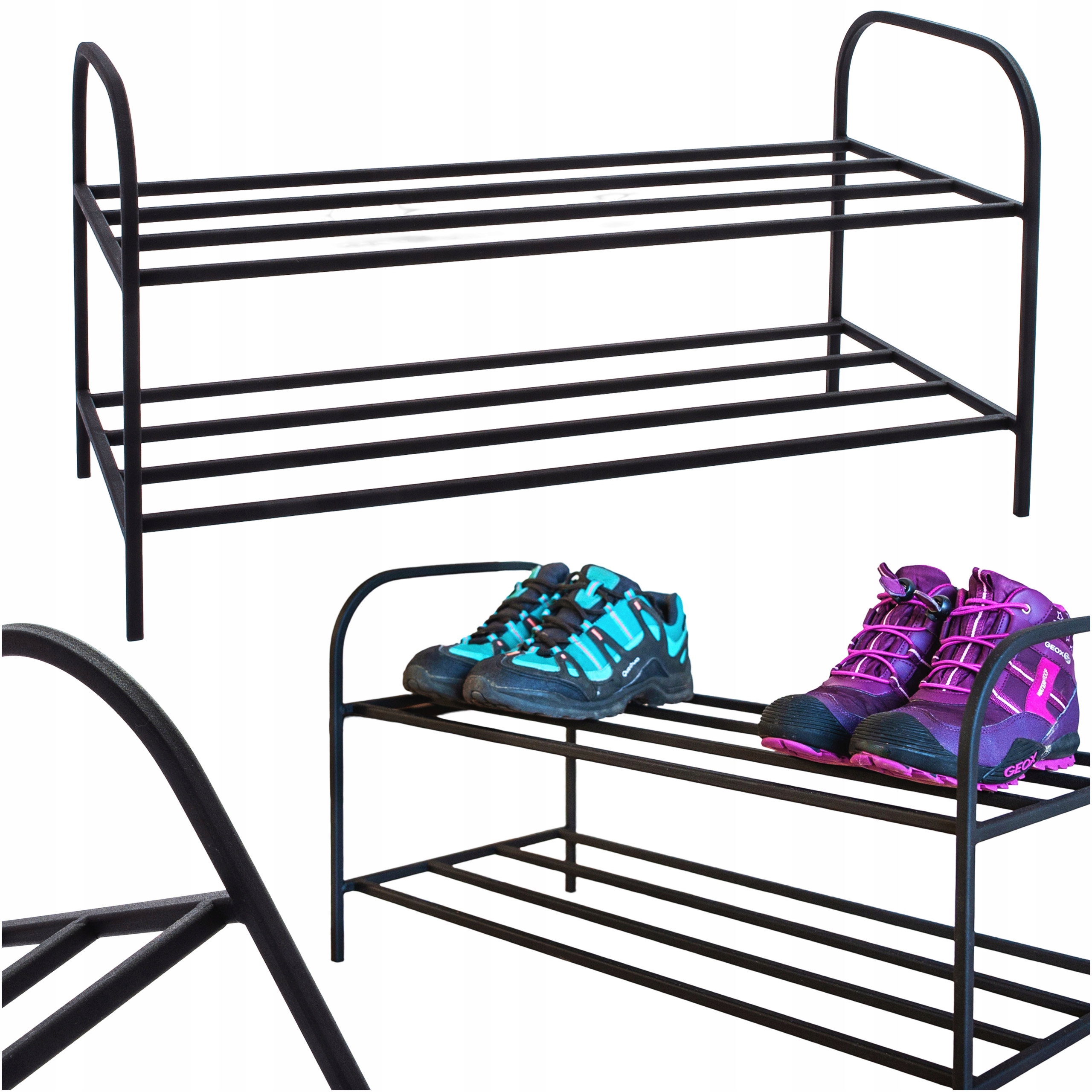 Polica Stojan Regál Organizér Na Topánky Dvojúrovňový Metal Čierny Loft