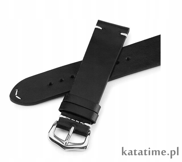 Pasek Do Zegarka damskiego męskiego smartwatch czarny 22 mm naturalna skóra