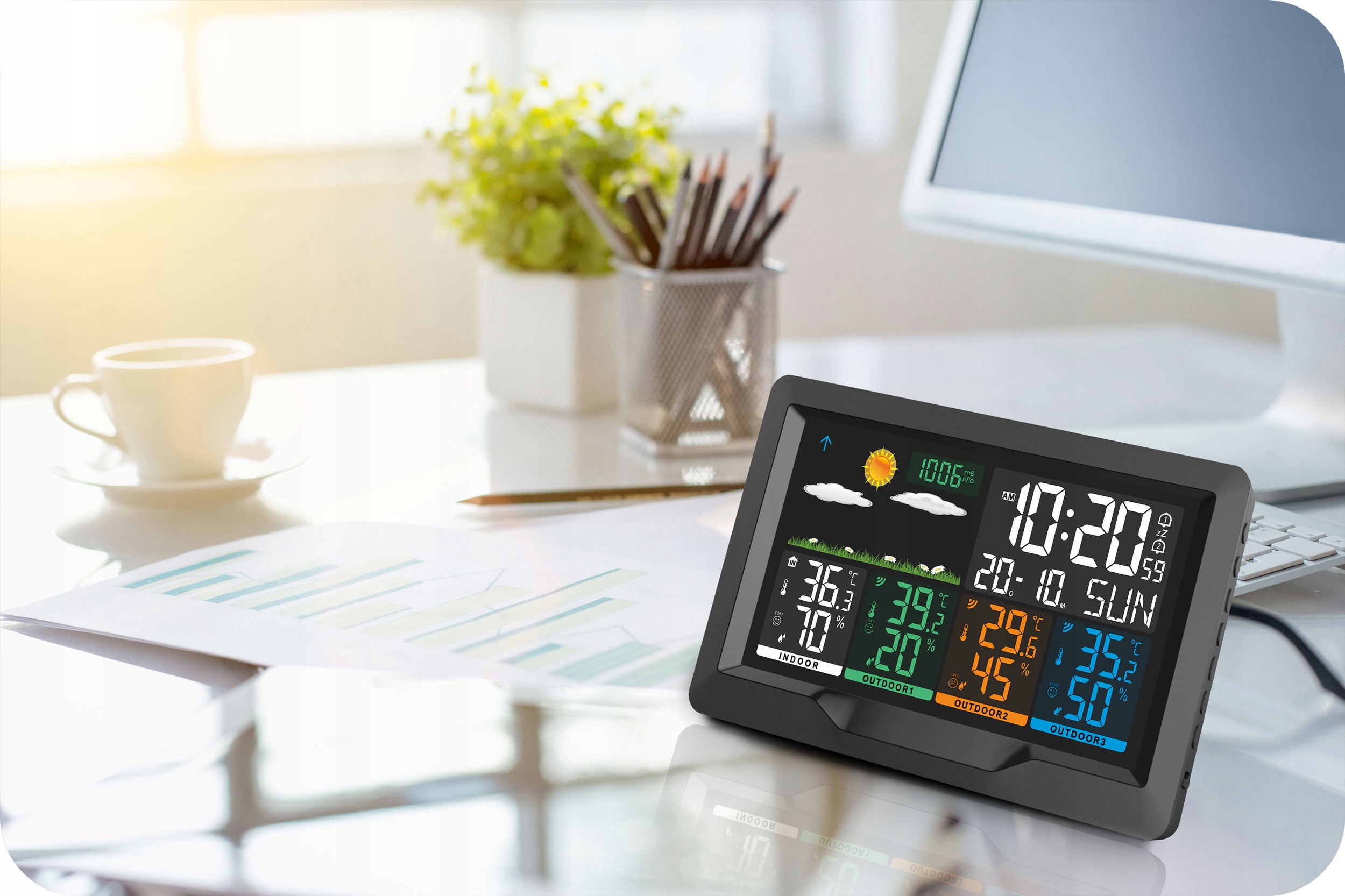 BEZPRZEWODOWA STACJA POGODOWA POGODY HIGROMETR 3 CZUJNIKI Kod producenta 390400