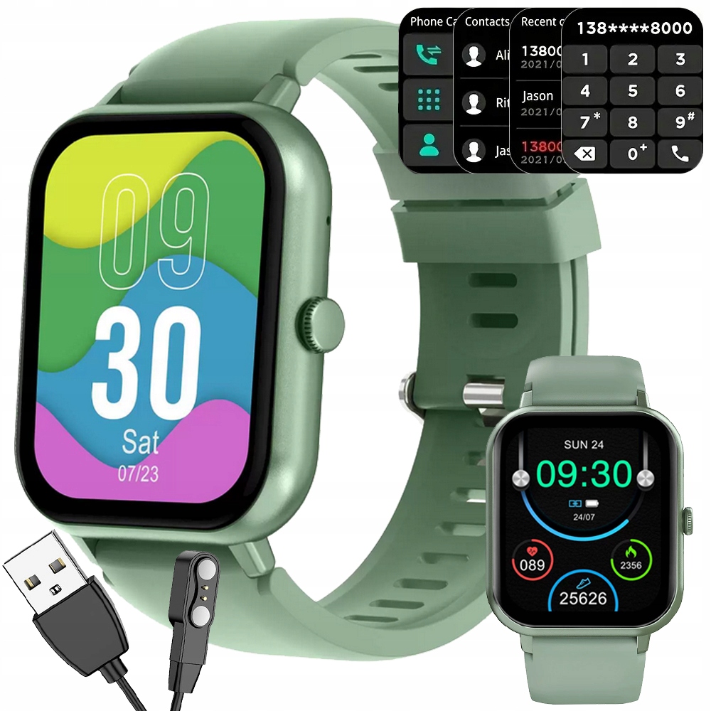 Okosóra Női Karóra Férfi Gumi Szíj Sport Bluetooth Beszélgetés Zöld