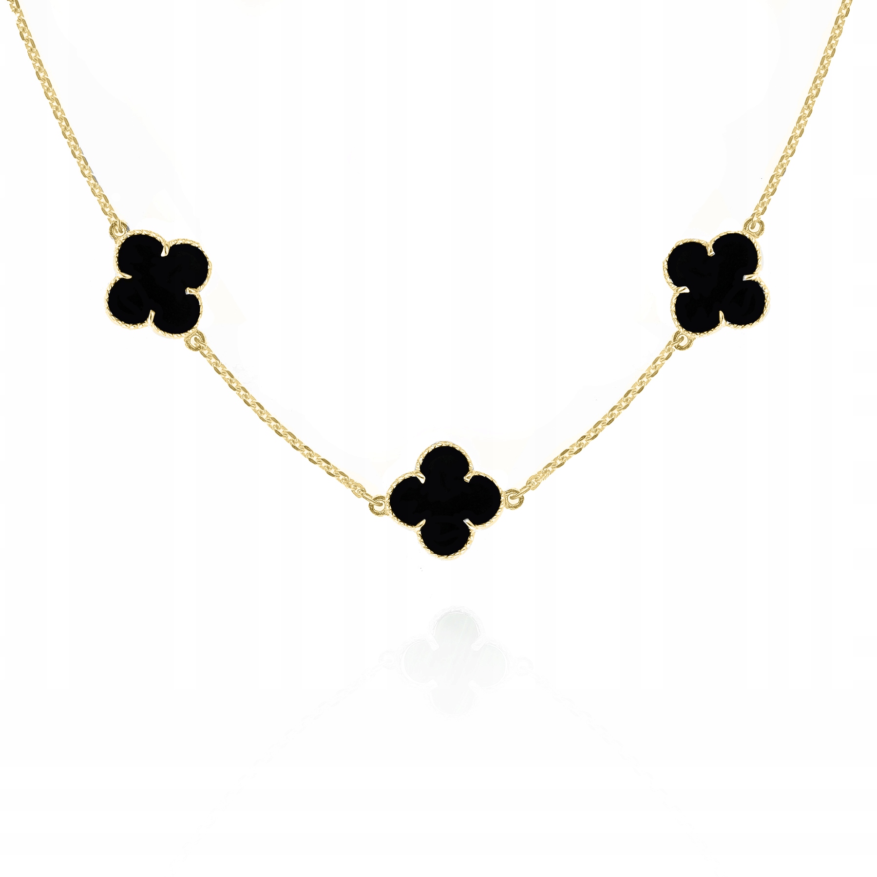 Zlatý pozlacený náhrdelník choker čtyřlístky černý onyx Ag.925 45 cm