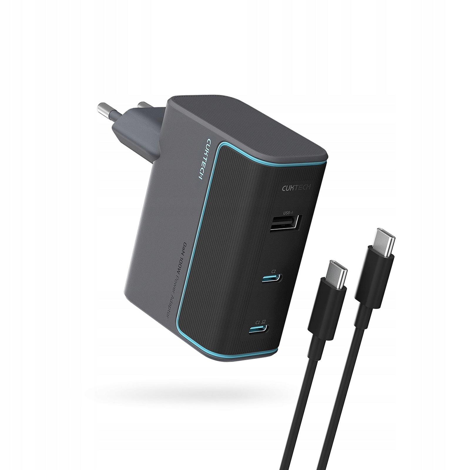 Ładowarka sieciowa Usb-c Usb-a z kablem Usb-c GaN 100W szara