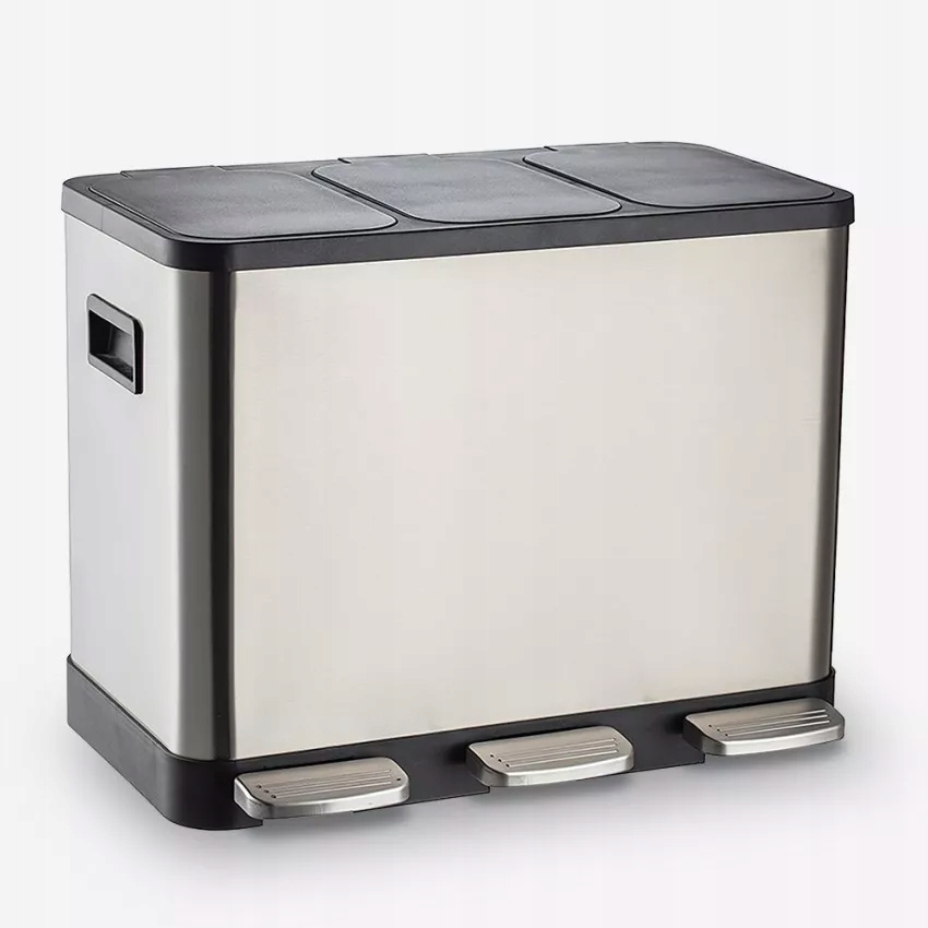 KOSZ DO SEGREGACJI 3 Komory 42 l (3x14L) Stalowy z Pedałem