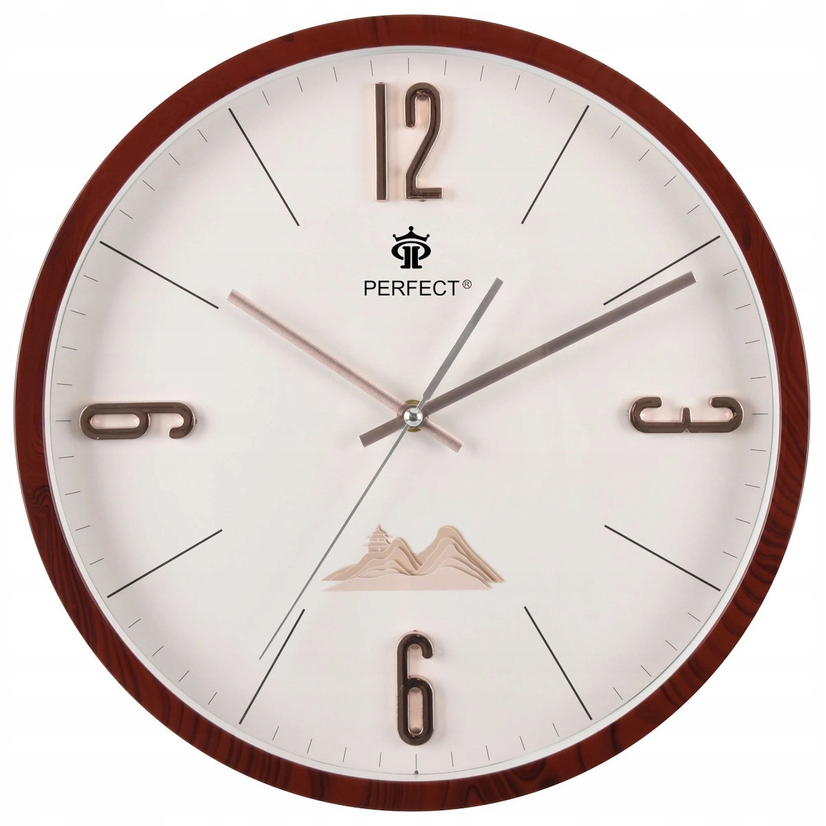 Střední Třešňové Kulatý Tiché Elegantní Nástěnné Hodiny Perfect PW355 34 cm