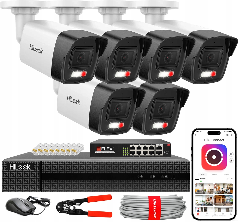 Sada na monitorovanie Ip 6 kamier 4MPx HiLook Hikvision Vonkajšia PoE aplikácia