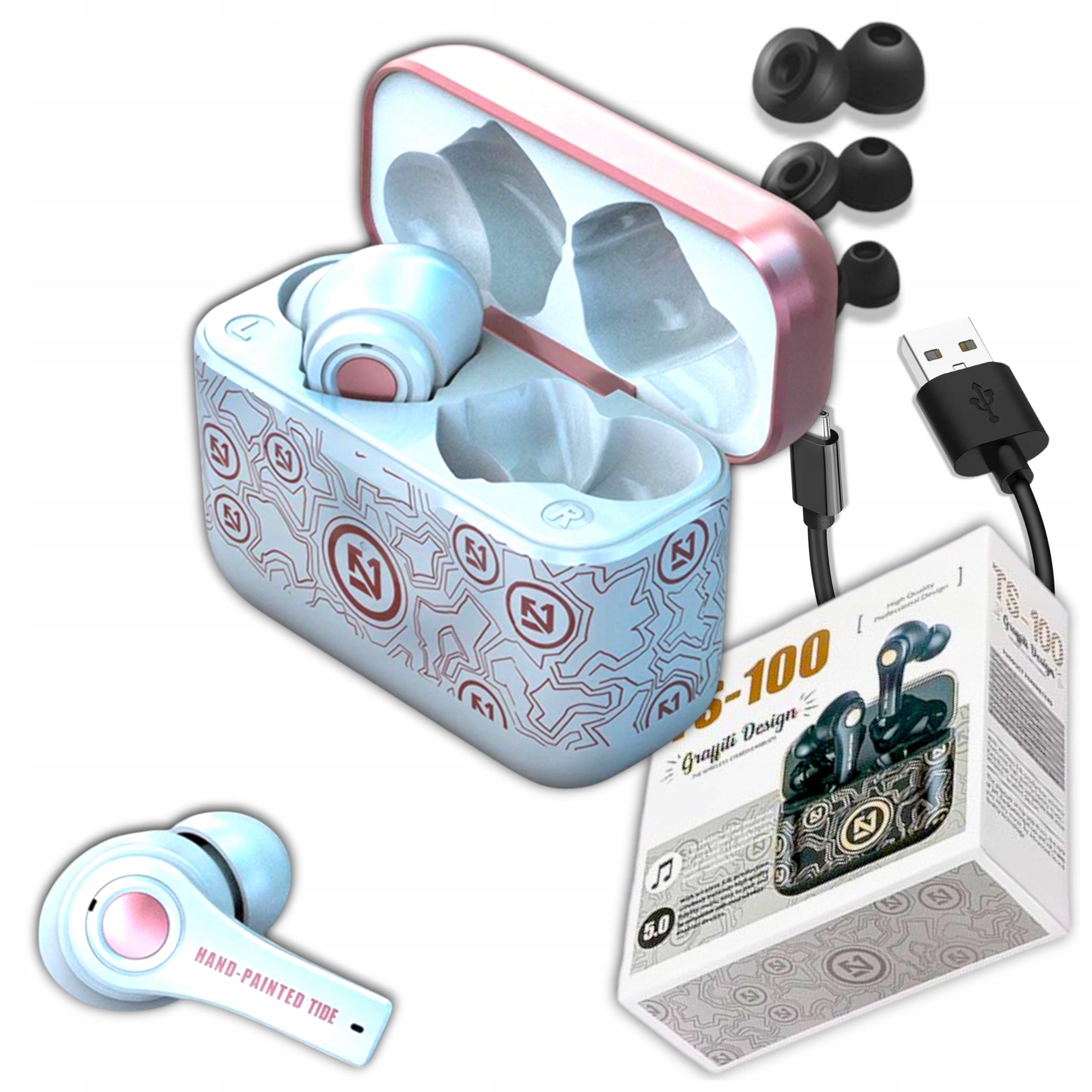 Słuchawki Bezprzewodowe Douszne Sportowe z Mikrofonem Tws Powerbank TS-100