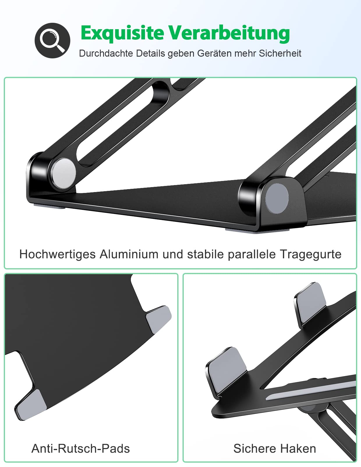 GLANGEH Aluminiowy Stojak Na Laptopa Ergonomiczny Regulowany 10-16 cali — miniatura 4