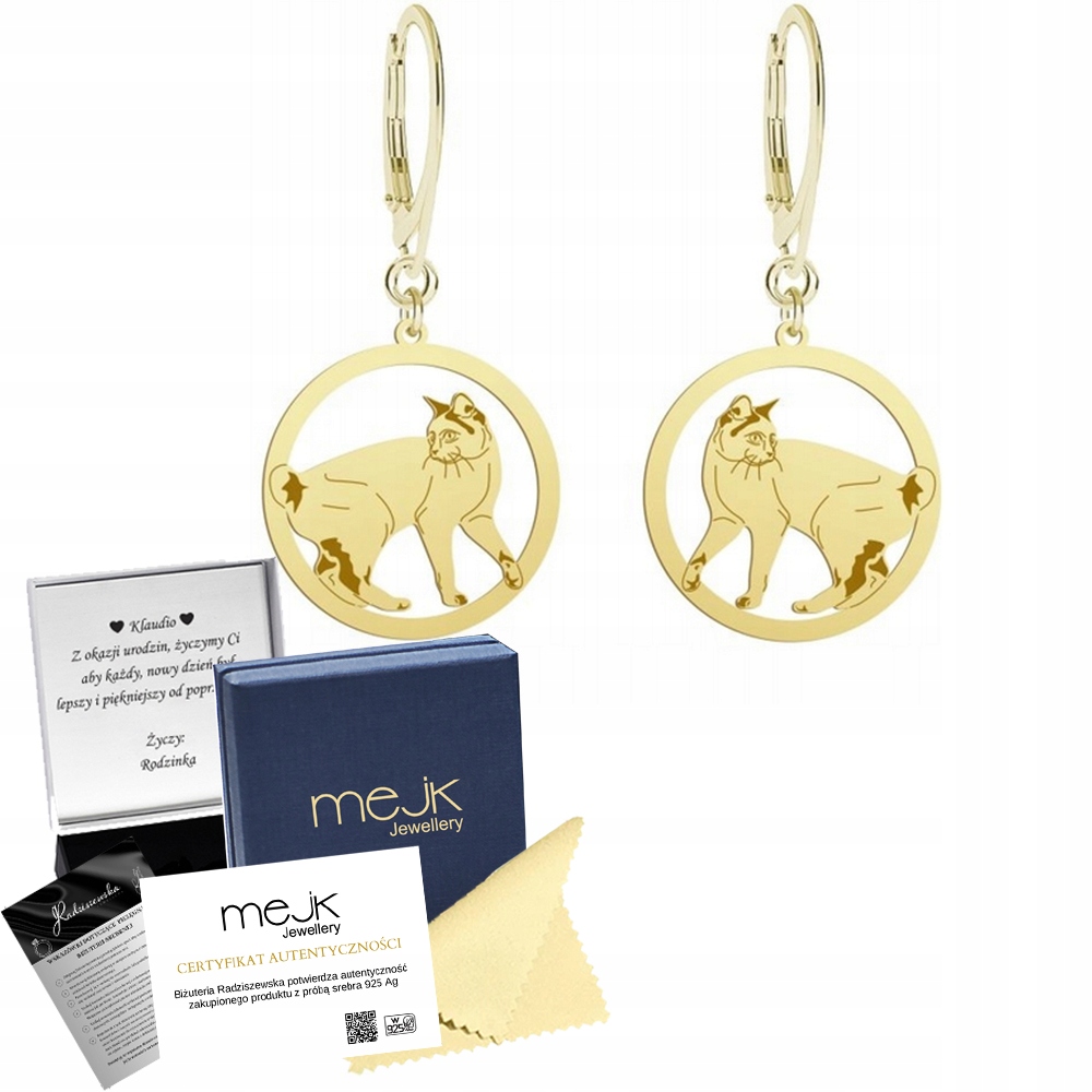 Náušnice Zlaté s Japonským Bobtailem 925 Dárek Šperky Dárek Gravírování