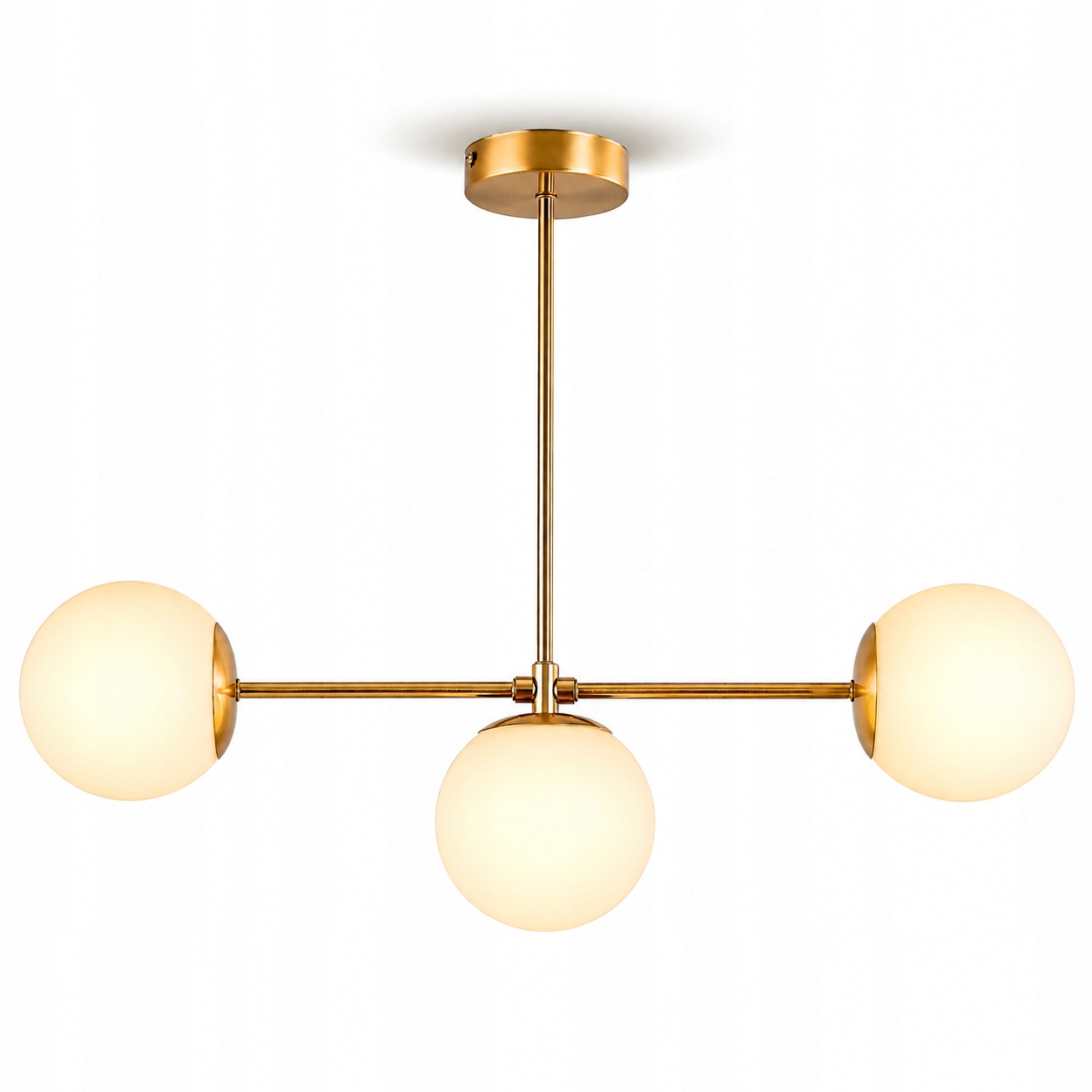 Závěsná lampa na zeď Zlatá 3 x bílá koule Glamour 3 Světelné Body E27
