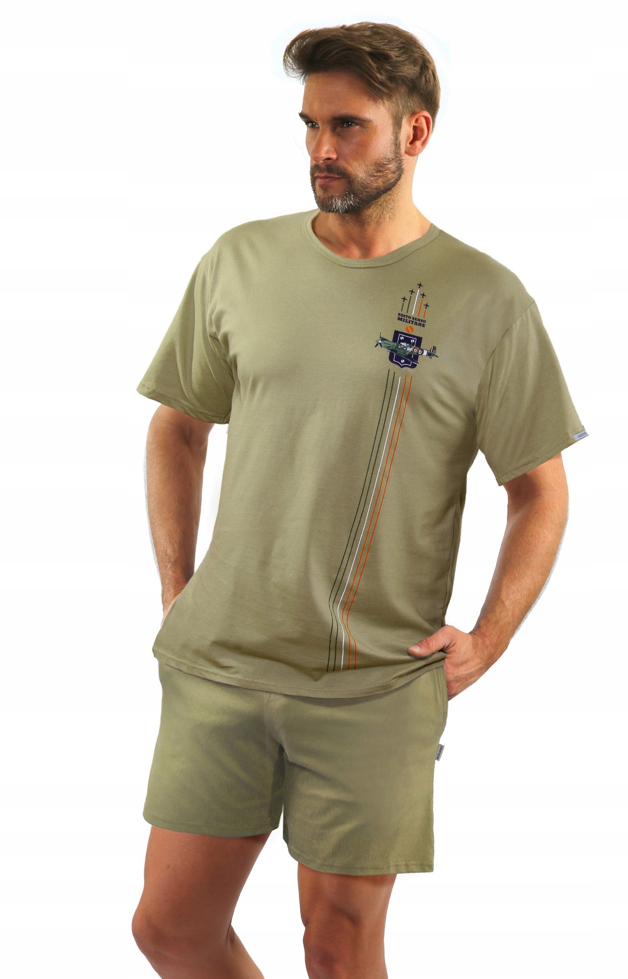 Sesto Senso Pánské krátké pyžamo Military 7538 Khaki 3XL
