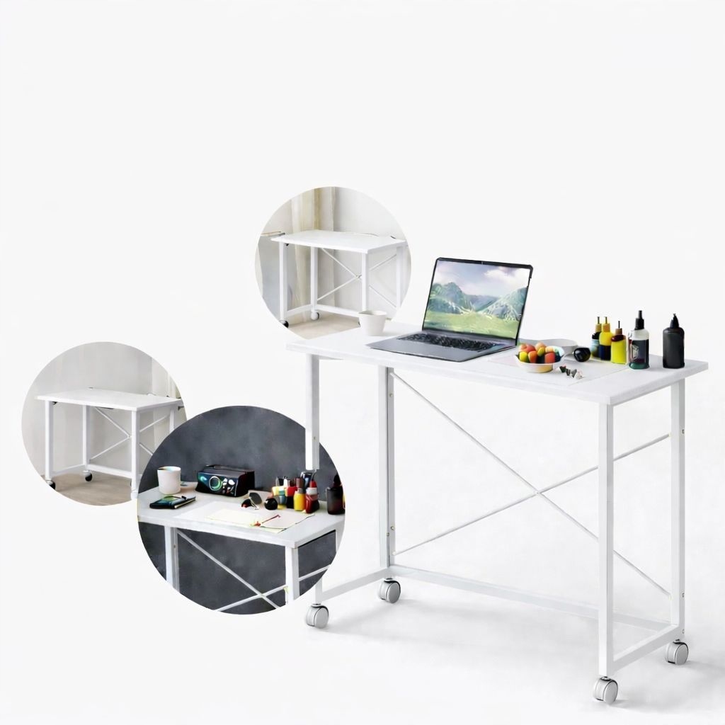 Biurko Loft Na Kółkach Pod Laptop Stolik Składany Kompakt Mobilny Biały