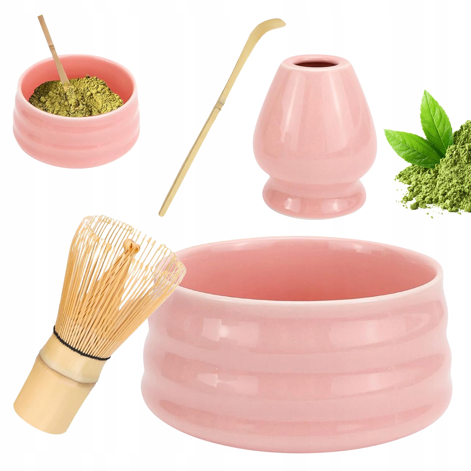 Levně 4 x Bambusový Dárková Sada Na Čaj Matchy Šlehací Metla Lžíce Podstavec