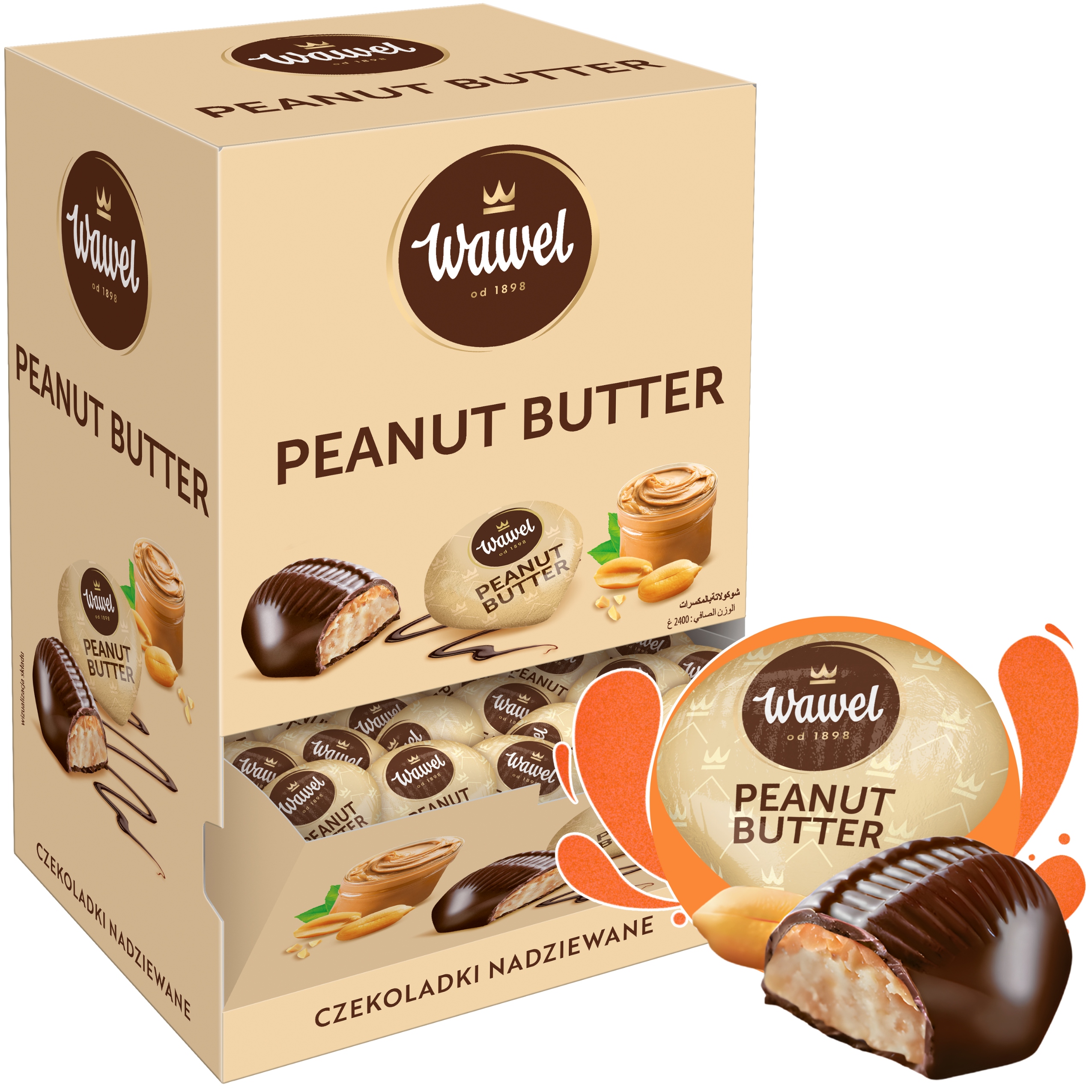 Cukierki w czekoladzie Czekoladki Peanut Butter orzechowe Wawel 2,4kg