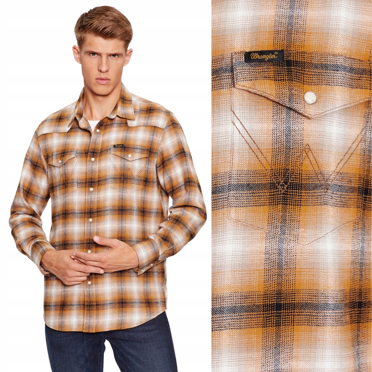 Wrangler Ls Western Shirt Golden Oak bavlněná kostkovaná košile Regular S