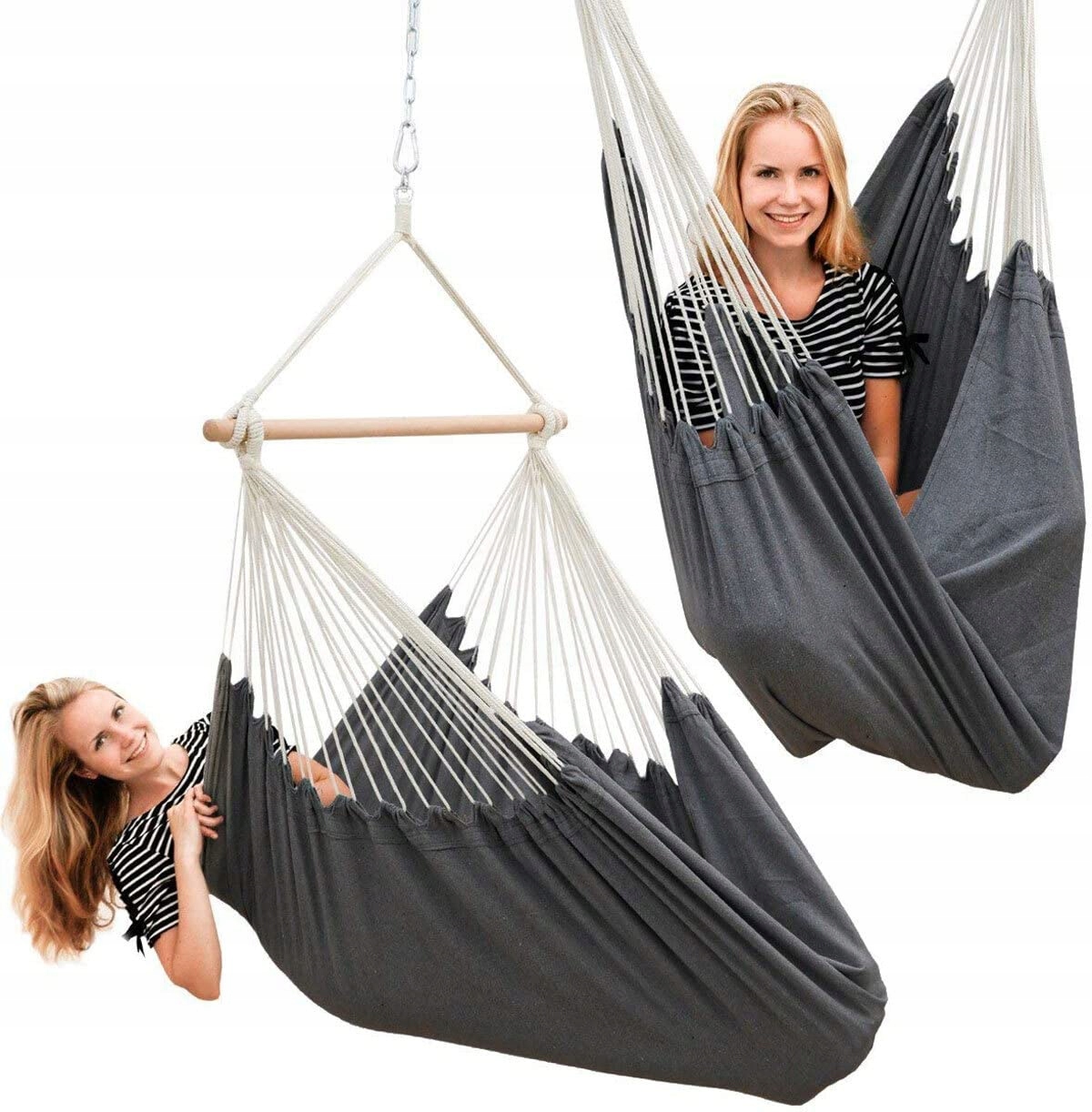 AMANKA XXL Fotel Wiszący 185x130cm 150kg Ogród 2 Osoby Antracytowy — miniatura 4