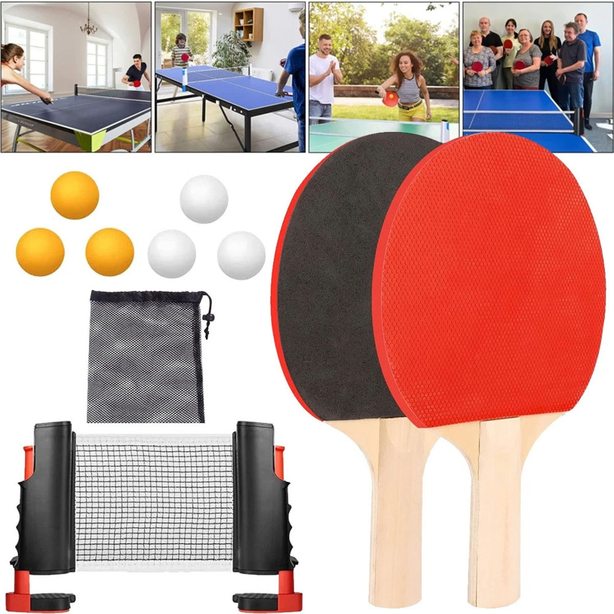 Zestaw Do Ping Ponga Tenisa Stołowego 2X Paletki Rakietki Siatka Piłeczki