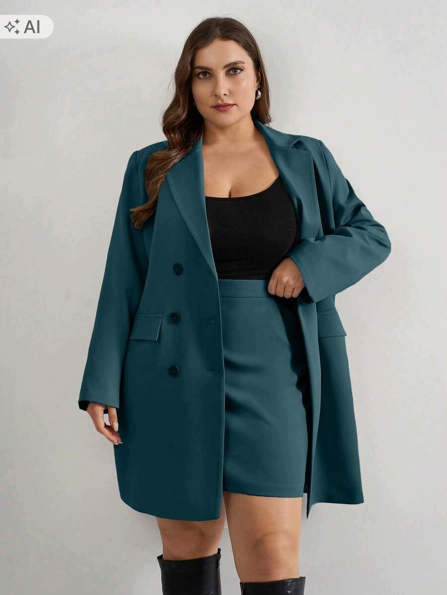 Shein Butikový Tyrkysový Komplet Se Sakem Plus Size 46 1 L
