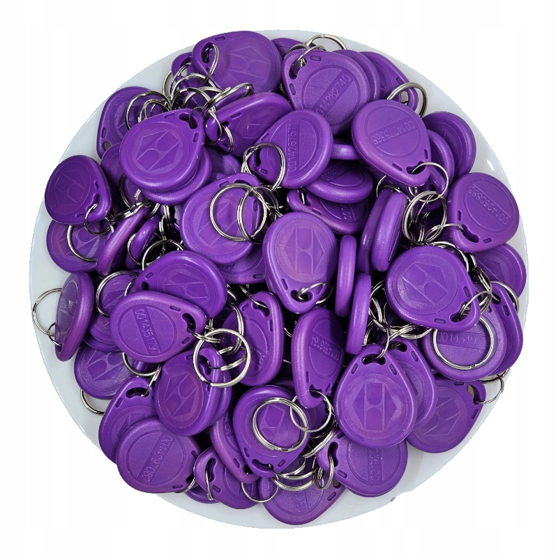 100 SZT. BRELOK BRELOCZEK RFID UNIQUE 125 kHz EM4100 FIOLET ZAWIESZKA