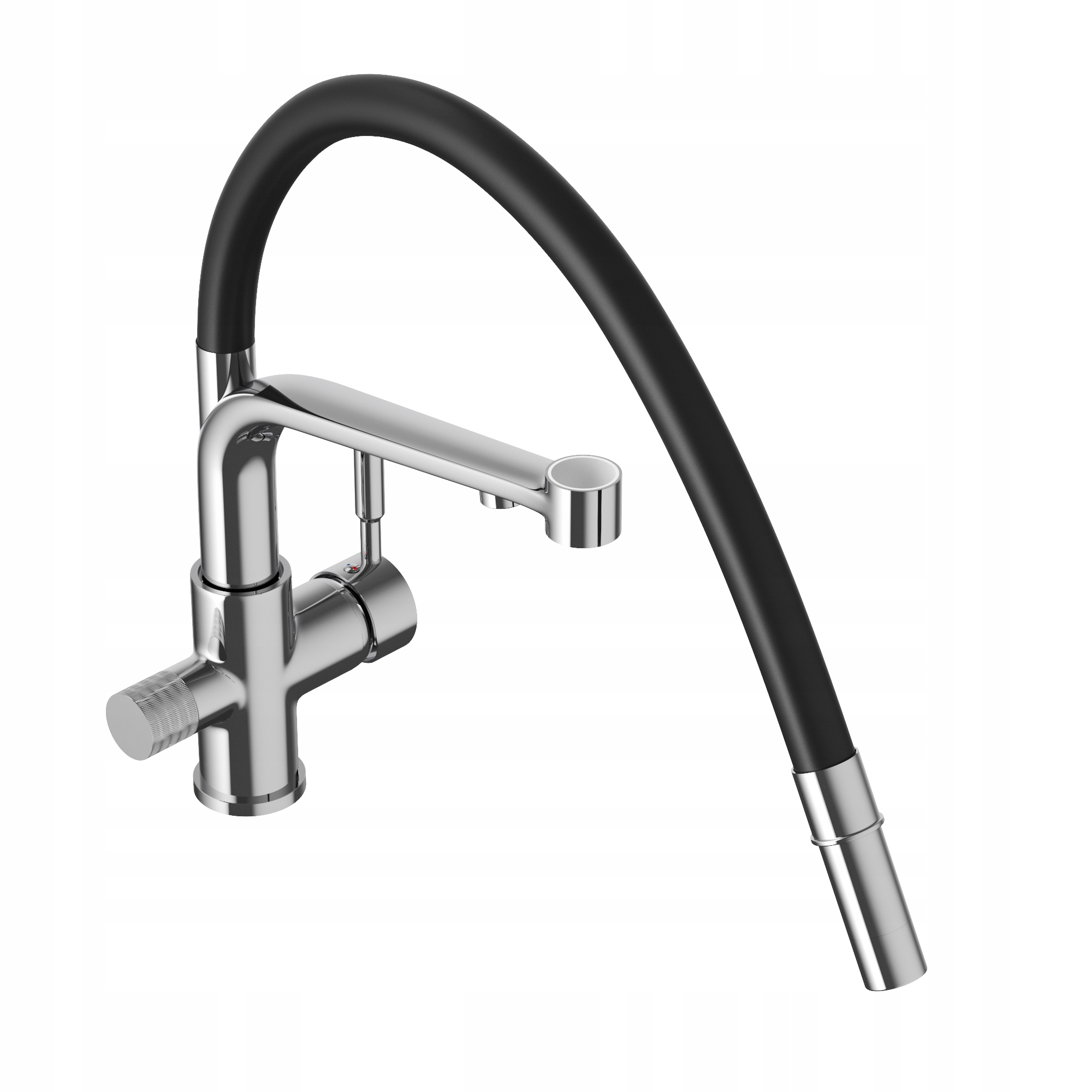 Kuchynská trojcestná chrómová batéria pre vodný filter Malta s výtokovým filtrom