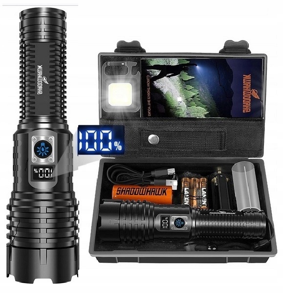 Extra Silná Taktická Svítilna 30000 Lu Pro Přežití Powerbank Dárek Sos