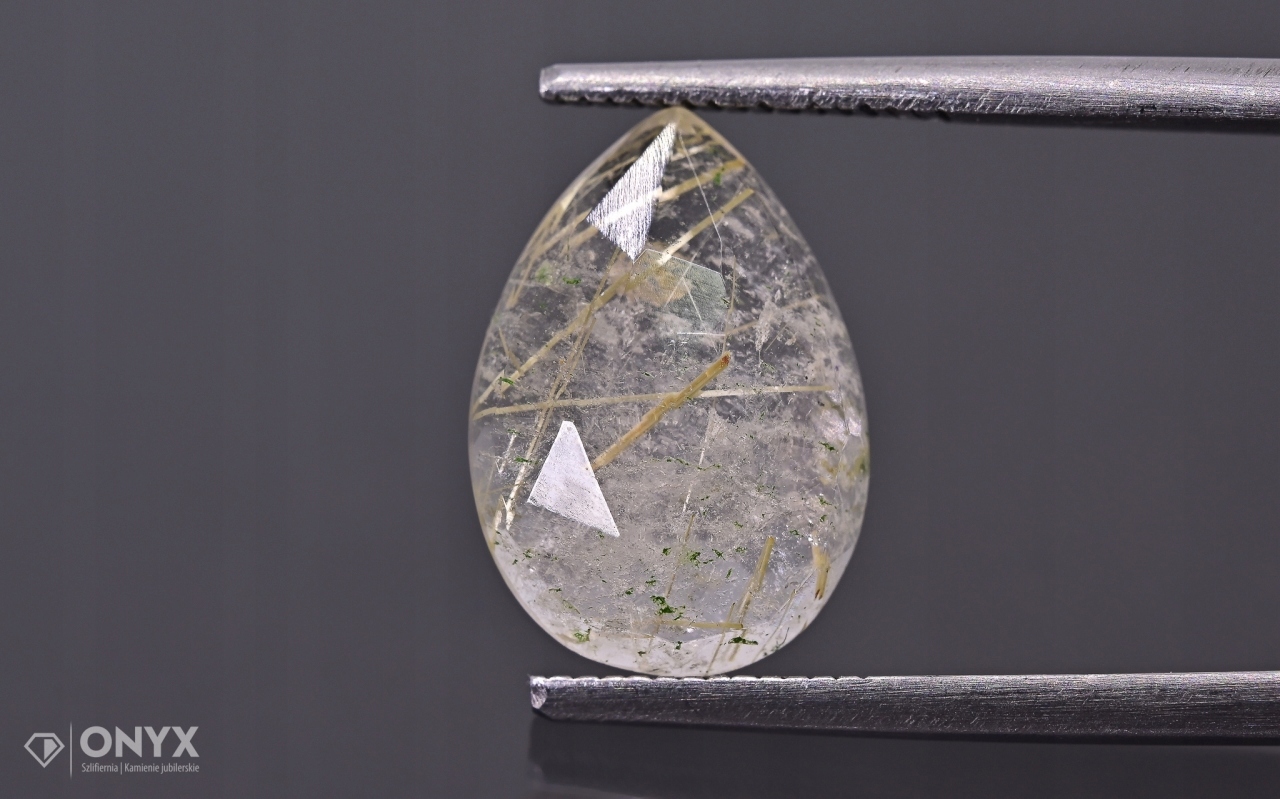 Křemen s rutilem fazetovaná slzná růžice 13,5x9,5 m