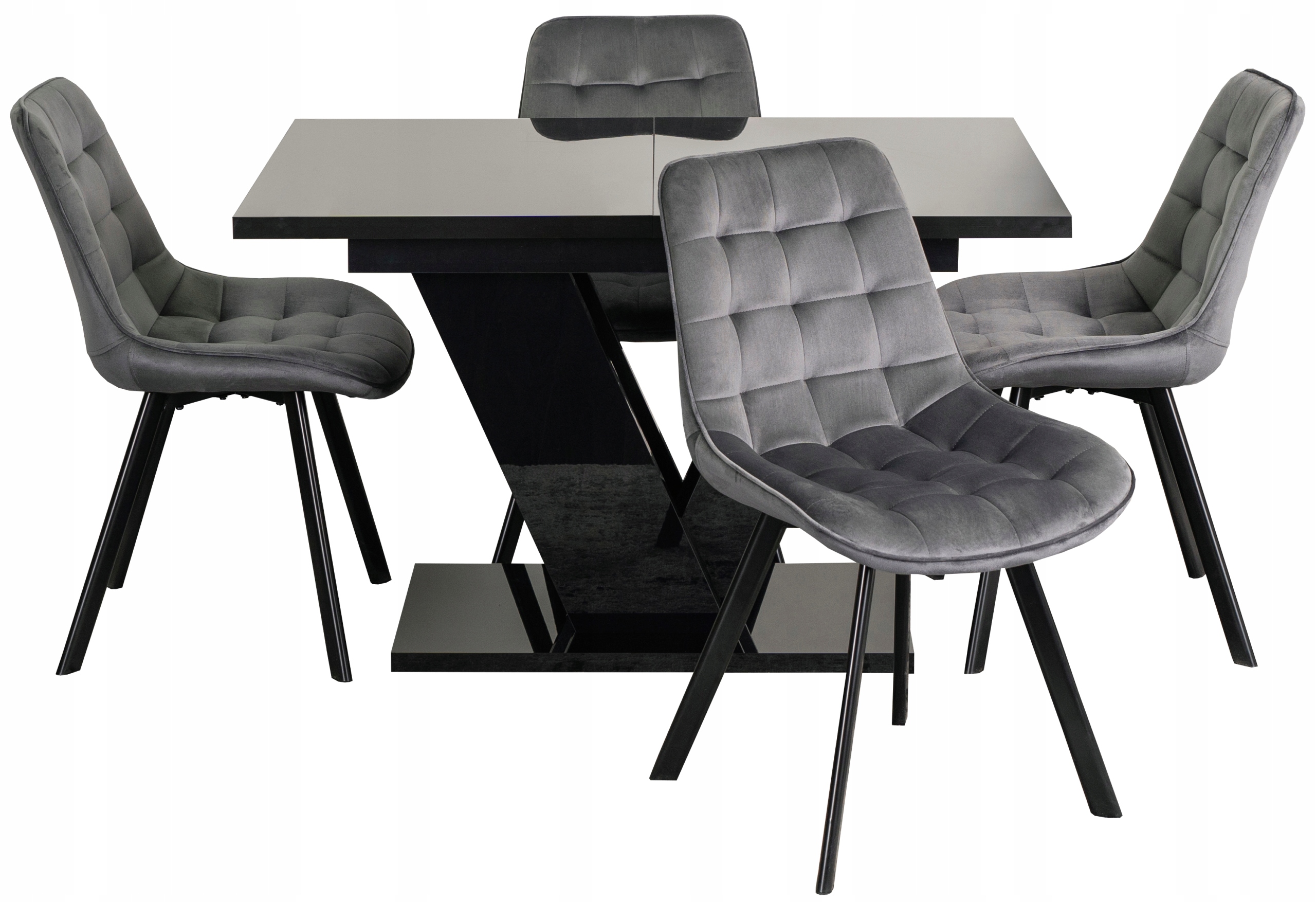 Sada stolu Černý Lesk Rozkládací stůl s 4 židlemi Velur pro obývací pokoj Jídelna